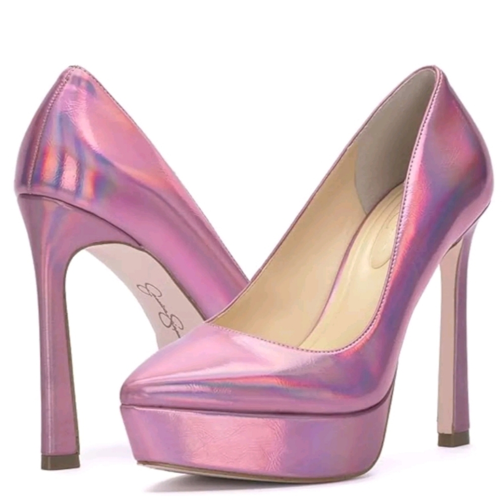 Jessica Simpson Jariah Pink Iridescent Platform Heels 8.5
